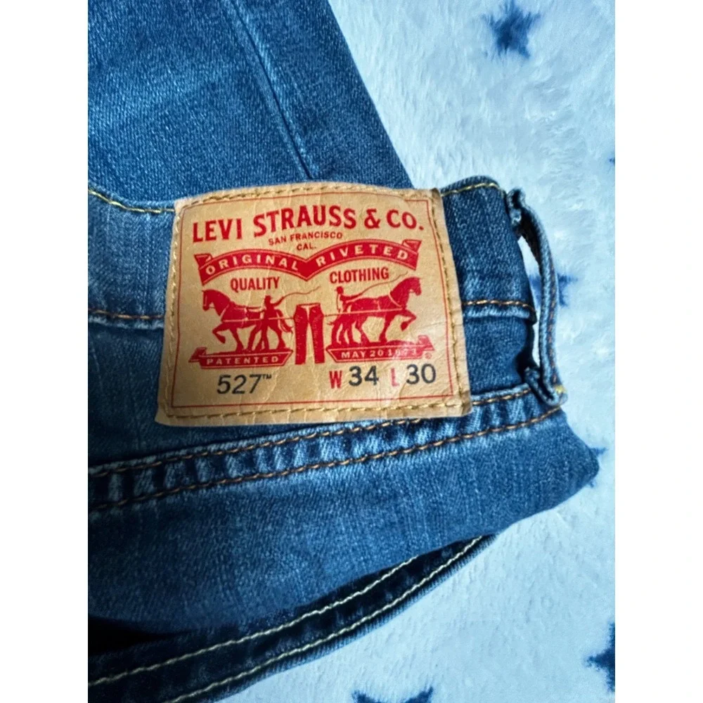 Levis 527 Jeans Mens 34x30 Slim Bootcut Blue Denim Medium Wash Stretch Casual
